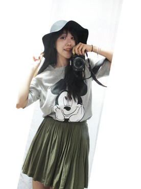 「mickey（Tシャツ/カットソー、グレー系）」を使った、jungさん（レディース）の夏コーディネート