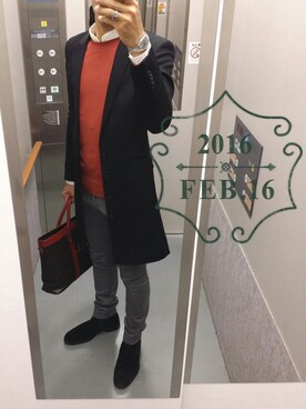「時計」｜「アイテム（チェスターコート）」を使った、AMUさん（メンズ・174cm）の春コーディネート