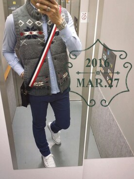 「UNITED ARROWS（ユナイテッドアローズ）のアイテム（ダウンベスト）」を使った、AMUさん（メンズ・174cm）の春コーディネート