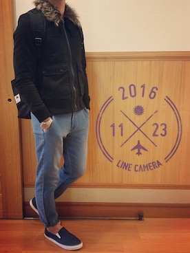 「時計」｜「アイテム（ブルゾン）」を使った、AMUさん（メンズ・174cm）の冬コーディネート
