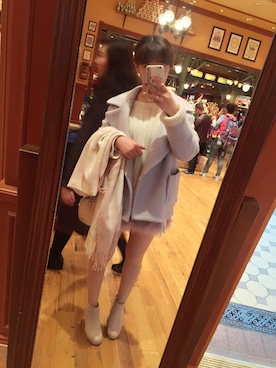 「LILY BROWN（リリーブラウン）のフェザーショートパンツ（その他パンツ、ピンク系）」を使った、Rachel Sungさん（レディース）の冬コーディネート