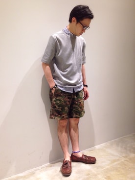 「膝上ショーツ」｜「アイテム（その他シューズ）」を使った、PYNPYNさん（メンズ・170cm）の夏コーディネート
