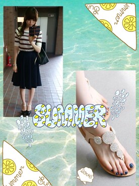 「MOUSSY（マウジー）のアイテム（スカート、ブルー系）」を使った、あかねさん（レディース・165cm）の夏コーディネート