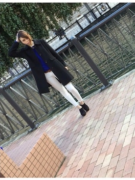 「GU（ジーユー）のアイテム（ニット/セーター、ブルー系）」を使った、あかねさん（レディース・165cm）の冬コーディネート