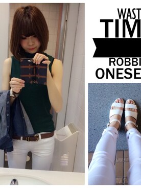 「GU（ジーユー）のアイテム（トップス、グリーン系）」を使った、あかねさん（レディース・165cm）の夏コーディネート
