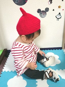 「ボーダー×デニム」｜「アイテム（その他）」を使った、papiさん（キッズ・70cm）の冬コーディネート
