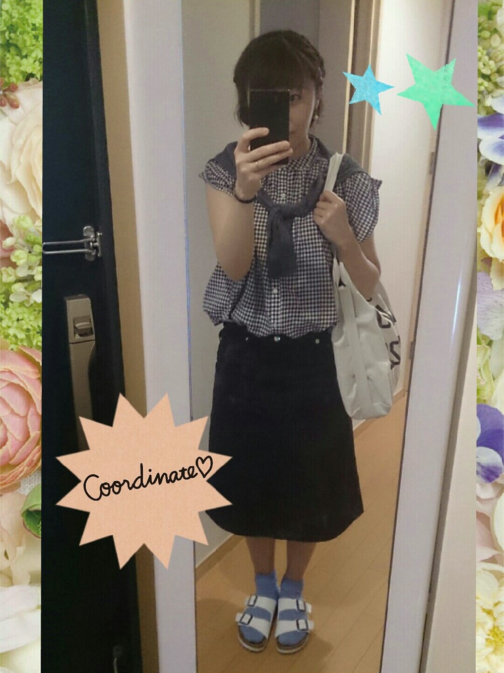 「green label relaxingのGC NEP DNM スカート（デニムスカート、ブルー系）」を使った、junさん（レディース・163cm）の夏コーディネートの1枚目の写真