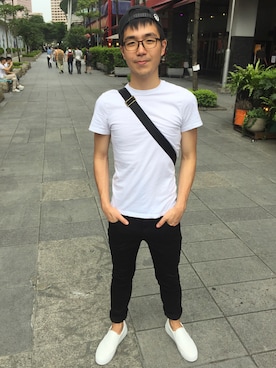 「SQUAD（スクアッド）のアイテム（帽子）」を使った、Eddie Tsaiさん（メンズ・175cm）の夏コーディネート