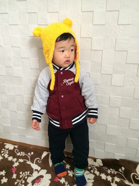 「OLD NAVY（オールドネイビー）のアイテム（スタジャン）」を使った、kanaT☆さん（キッズ・80cm）の秋コーディネート