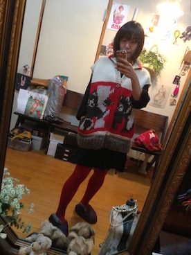 「アイテム（ベスト、レッド系）」を使った、chokukoさん（レディース・159cm）の冬コーディネート