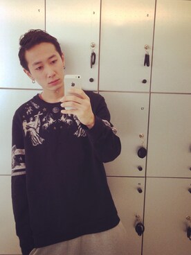 「TOPMAN（トップマン）のアイテム（スウェット）」を使った、加藤 聖也さん（メンズ・176cm）の春コーディネート
