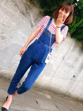 「MOUSSY（マウジー）のアイテム（オールインワン・サロペット）」を使った、asammyさん（レディース・170cm）の夏コーディネート