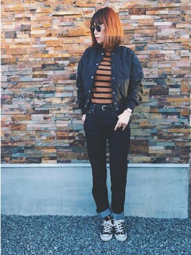 「ウエストイン」｜「アイテム（ミリタリージャケット）」を使った、asammyさん（レディース・170cm）の冬コーディネート