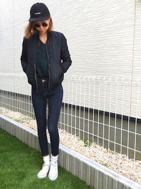 「SLY（スライ）のアイテム（ブルゾン）」を使った、asammyさん（レディース・170cm）の春コーディネート