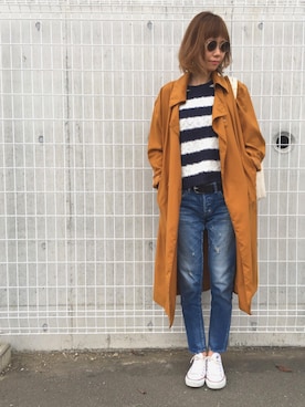 「アイテム（トレンチコート）」を使った、asammyさん（レディース・170cm）の春コーディネート