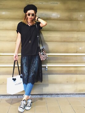 「SLY（スライ）のWOOLパイピングベレー帽（キャップ）」を使った、asammyさん（レディース・170cm）の秋コーディネート