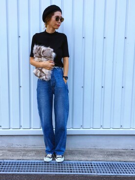 「SLY（スライ）のWOOLパイピングベレー帽（キャップ）」を使った、asammyさん（レディース・170cm）の秋コーディネート