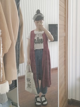 「VINTAGE（ヴィンテージ）のアイテム（ヘアバンド）」を使った、周嗨森さん（レディース・159cm）の夏コーディネート