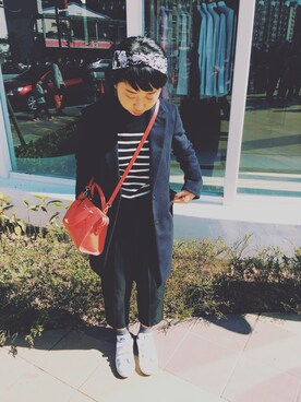 「アイテム（トートバッグ、オレンジ系）」を使った、Hongニジさん（レディース・158cm）の冬コーディネート