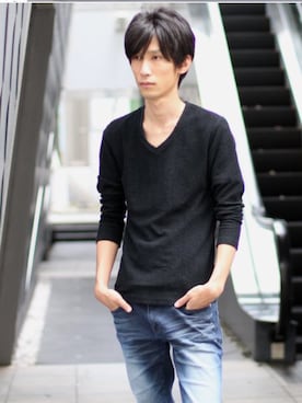 「アイテム（Tシャツ/カットソー、ブラック系）」を使った、shigeさん（メンズ・180cm）の秋コーディネート