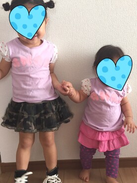 「PETIT BATEAU（プチバトー）のアイテム（スカート）」を使った、2姫ママさん（キッズ・90cm）の春コーディネート