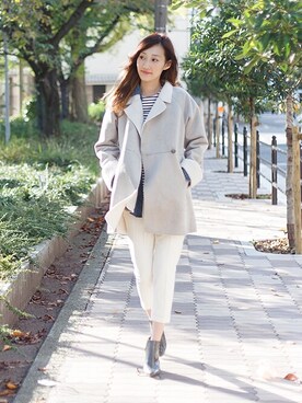 「グレーコーデ」｜「アイテム（ムートンコート）」を使った、Natsuさん（レディース・168cm）の冬コーディネート