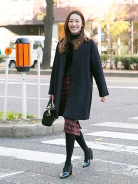 「コクーンコート」｜「アイテム（ノーカラージャケット）」を使った、Natsuさん（レディース・168cm）の冬コーディネート