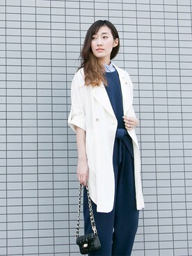 「白コート」｜「アイテム（オールインワン・サロペット）」を使った、Natsuさん（レディース・168cm）の春コーディネート
