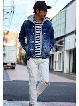 「DOWBL（ダブル）のアイテム（ジャケット/アウター）」を使った、HirokiYudaさん（メンズ・173cm）の秋コーディネート