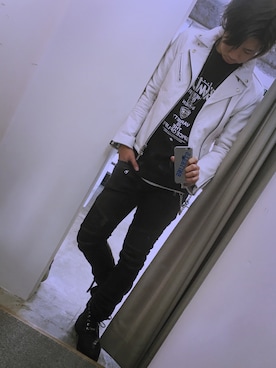 「outfit」｜「アイテム（ライダースジャケット）」を使った、HirokiYudaさん（メンズ・173cm）の冬コーディネート