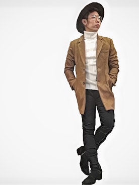 「アイテム（チェスターコート）」を使った、HirokiYudaさん（メンズ・173cm）の秋コーディネート