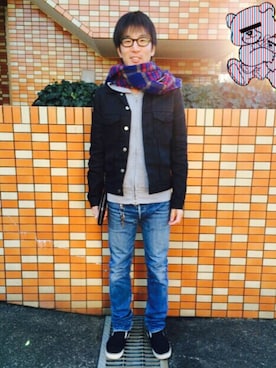「JOHN LAWRENCE SULLIVAN（ジョンローレンスサリバン）のアイテム（デニムジャケット）」を使った、Daisuke Aさん（メンズ・168cm）の冬コーディネート