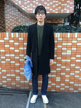 「A.P.C.」｜「アイテム（チェスターコート）」を使った、Daisuke Aさん（メンズ・168cm）の冬コーディネート