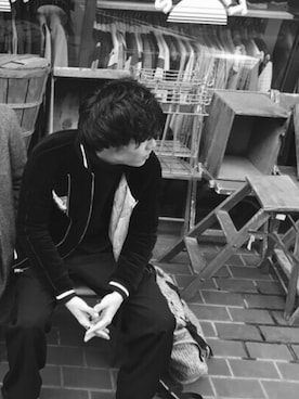 「MIHARAYASUHIRO（ミハラヤスヒロ）のアイテム（ブルゾン）」を使った、ウヤマ タツヤさん（メンズ・172cm）の冬コーディネート