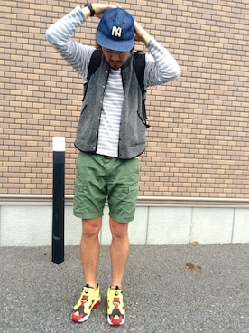 「アイテム（イエロー系）」を使った、鈴木建太さん（メンズ・184cm）の春コーディネート