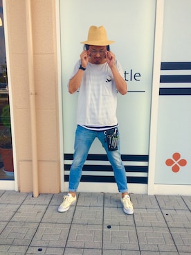 「アイテム（ブローチ/コサージュ）」を使った、鈴木建太さん（メンズ・184cm）の夏コーディネート