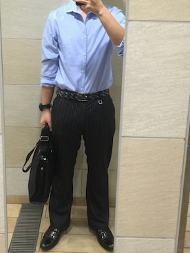 「DOWBL（ダブル）のアイテム（スラックス）」を使った、えぼさん（メンズ・172cm）の秋コーディネート