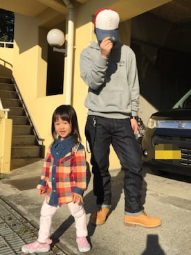 「DOWBL（ダブル）のアイテム（帽子）」を使った、えぼさん（メンズ・172cm）の秋コーディネート