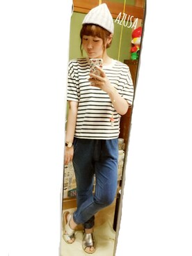 「CASIO」｜「アイテム（ニットキャップ/ビーニー）」を使った、アズ☺︎さん（レディース・159cm）の夏コーディネート