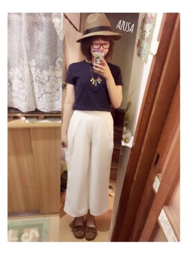 「麦わら帽子」｜「アイテム（モカシン/デッキシューズ）」を使った、アズ☺︎さん（レディース・159cm）の夏コーディネート