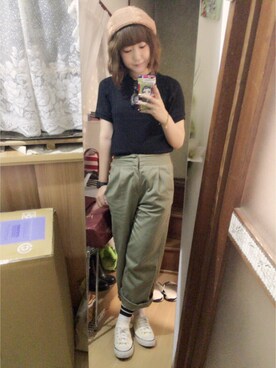 「CASIO」｜「アイテム（ハンチング/ベレー帽）」を使った、アズ☺︎さん（レディース・159cm）の秋コーディネート