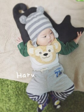 「アイテム（ロンパース、グリーン系）」を使った、Haruさん（キッズ・70cm）の秋コーディネート