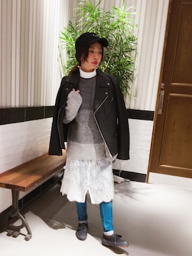 「RAGEBLUE（レイジブルー）のアイテム（ライダースジャケット）」を使った、tani.さん（レディース・154cm）の秋コーディネート