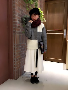 「RAGEBLUE（レイジブルー）のアイテム（キャップ）」を使った、tani.さん（レディース・154cm）の冬コーディネート