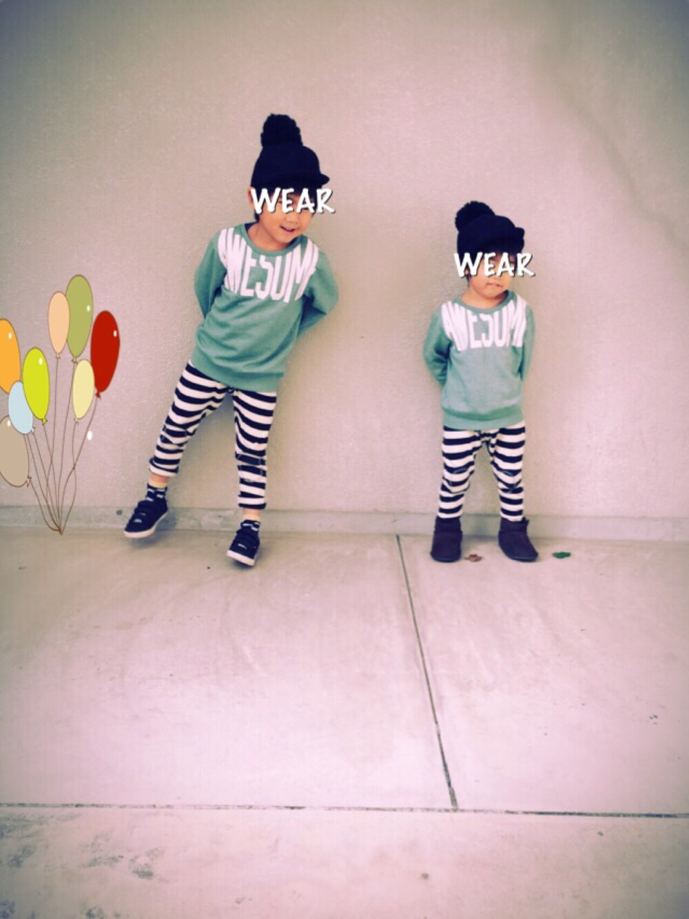 グリーン系のスウェット、その他のその他パンツ、グレー系のスニーカーを着用したキッズの秋コーディネートの1枚目の写真