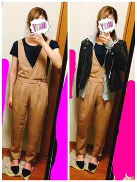 「アイテム（つなぎ/オールインワン、ベージュ系）」を使った、nan♡さん（レディース・157cm）の春コーディネート