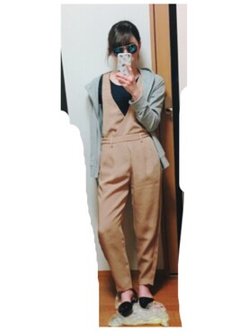 「アイテム（つなぎ/オールインワン、ベージュ系）」を使った、nan♡さん（レディース・157cm）の夏コーディネート