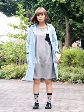 「lady」｜「アイテム（ステンカラーコート）」を使った、フロノウェア／fro・nowhereさん（レディース・163cm）の夏コーディネート