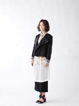 「lady」｜「アイテム（ライダースジャケット）」を使った、フロノウェア／fro・nowhereさん（レディース・160cm）の夏コーディネート