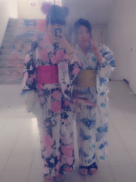 「学校」｜「アイテム（浴衣）」を使った、ayaka.さん（レディース・173cm）の夏コーディネート